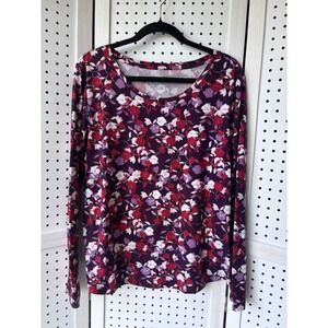 Simply Styled Top XL Floral Purple Red Basic Normcore Minimalist Poly Stretch